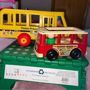 Fisher-Price Red and Yellow Mini Bus Set-Rare Vintage